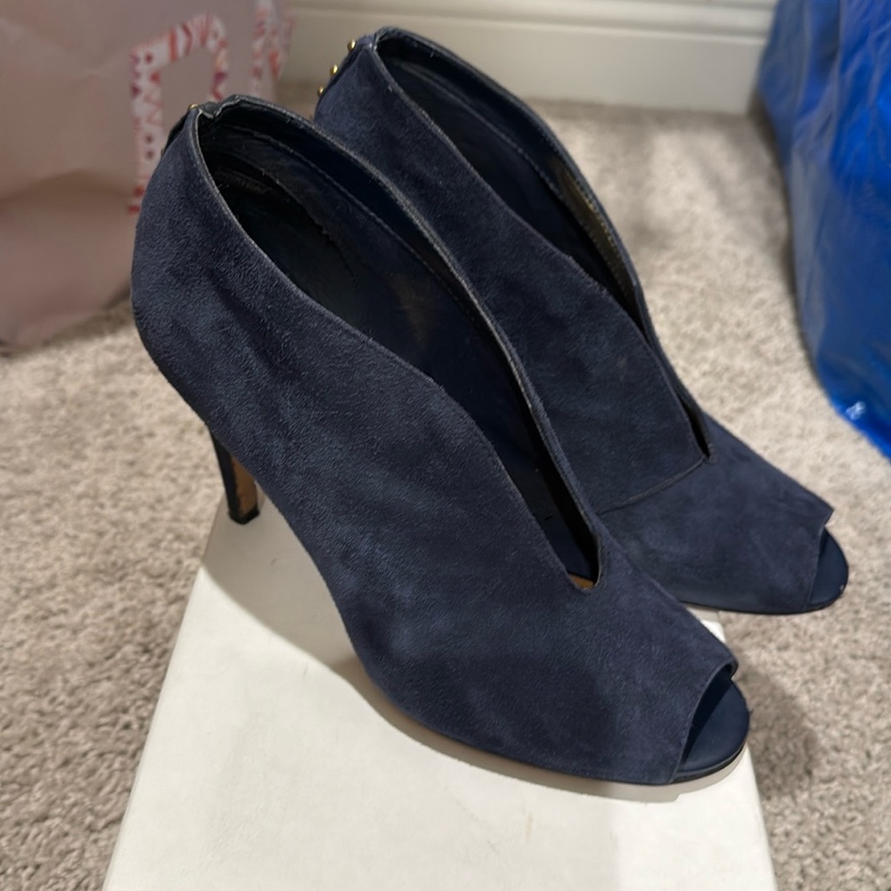 Halogen Navy Suede bootie w/ peep toe . Size 7.5